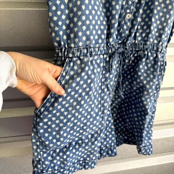 Anthropologie Hei Hei Romper Womens Size 4 Polka Dot Linen Pockets Chambray Boho - Picture 2 of 13